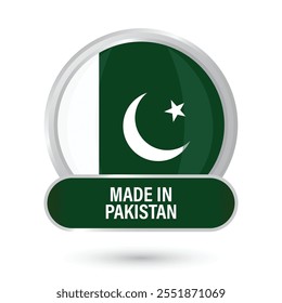 Pakistan official flag round glossy button 3D badge vector illustration isolated on white background for Independence Day 14th August 1947, Pakistan Day 23rd March, Quaid-e-Azam day 25 December