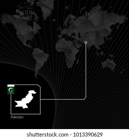 Pakistan on black World Map. Map and flag of Pakistan.