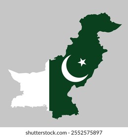 Pakistan outline of map on background of national flag