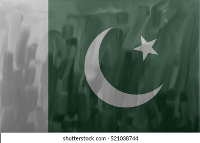  Pakistan painted / drawn vector flag. Dramatic, unusual look. Vector file contains flag and texture layers