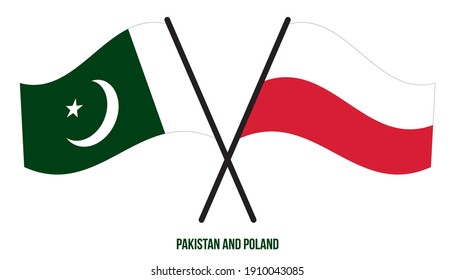 Pakistan and Poland Flags Crossed And Waving Flat Style. Official Proportion. Correct Colors.