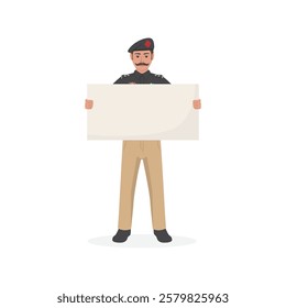 Pakistan Police man holding a sign board vector illustration