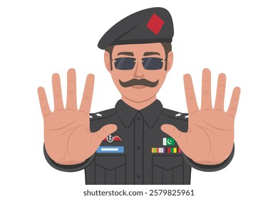 Pakistan police officer signaling to stop with their hand vector illustration