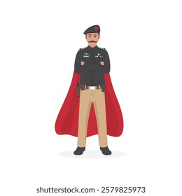 Pakistan Police officer super hero pose vector illustration