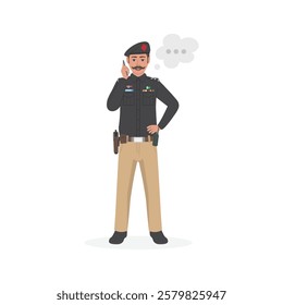 Pakistan Police officer talking on phone vector illustration