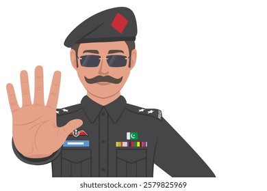 Pakistan police officer using a hand sign to stop vector illustration