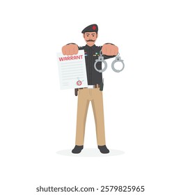 Pakistan Policeman with arrest warrant and handcuff vector illustration