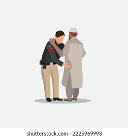 Pakistan Policeman Snap Checking , Sindh Police flat vector illustration