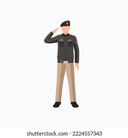 Pakistan Policeman Standing Salute Flat Vector Illustration