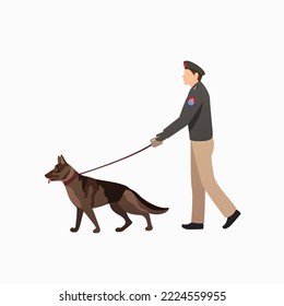 Policía paquistaní caminando sobre su policía de perros ilustración vectorial plana