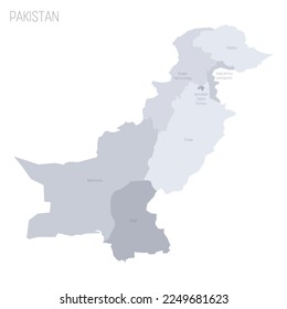 Pakistan political map of administrative divisions - provinces and autonomous territories. Grey vector map with labels.