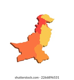 Pakistan political map of administrative divisions - provinces and autonomous territories. 3D map in shades of orange color.