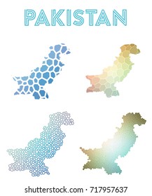 Pakistan polygonal map. Mosaic style maps collection. Bright abstract tessellation, geometric, low poly, modern design. Pakistan polygonal maps for infographics or presentation.