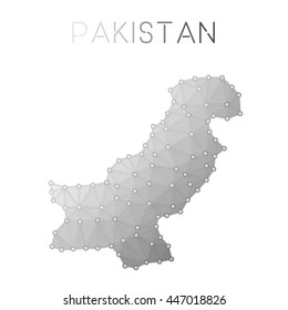 Pakistan polygonal vector map. Molecular structure country map design. Network connections polygonal Pakistan map in geometric style for your infographics.