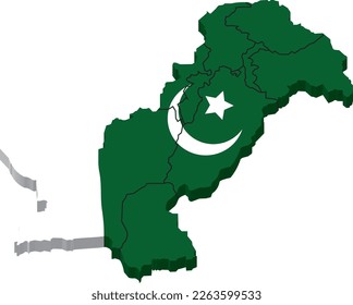 Pakistán con provincias mapa con bandera dentro. 3D Concepto moderno de vectores de mapas con bandera.
