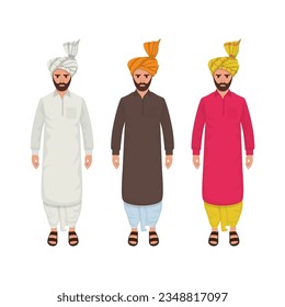 Pakistan Punjabi Man with Turban, Pagdi, Headgear, Dastar, Patka, vector illustration Pakistan People