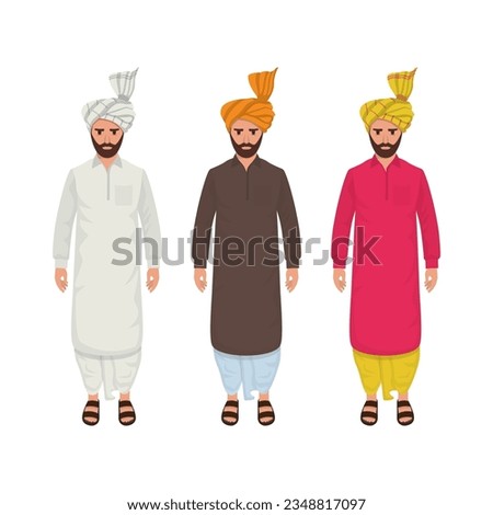 Pakistan Punjabi Man with Turban, Pagdi, Headgear, Dastar, Patka, vector illustration Pakistan People Stock fotó © 