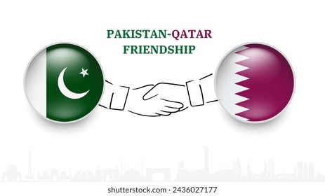 Pakistan And Qatar flags in circle with shake hand. pakistan And Qatar friendship. and Pakistani And Qatari flags, isolated on white background. Vector icon set. Vector illustration.