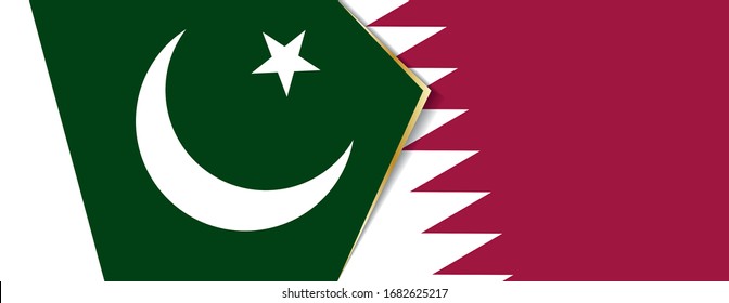 Die Flaggen Pakistans und Katars, zwei Flaggen der Vektorillustration, sind Symbol für Beziehung oder Konfrontation.