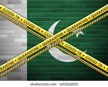 Pakistan in quarantine bricks wall background. Vector illustration.