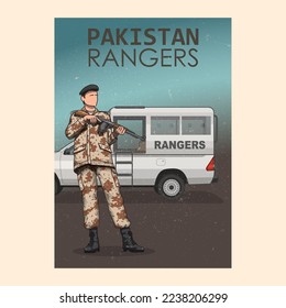 Pakistan Rangers armed soldier Poster vector illustration