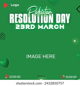 Pakistan resolution day 23 march 1940 holiday of march with green background | 23 march resolution day pakistan celebration instagram stories instagram and facebook post template | Pakistan resolution