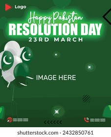 Pakistan resolution day 23 march 1940 holiday of march with green background | 23 march resolution day pakistan celebration instagram stories instagram and facebook post template | Pakistan resolution