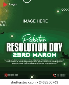 Pakistan resolution day 23 march 1940 holiday of march with green background | 23 march resolution day pakistan celebration instagram stories instagram and facebook post template | Pakistan resolution