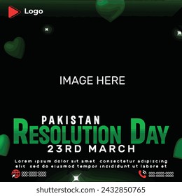 Pakistan resolution day 23 march 1940 holiday of march with green background | 23 march resolution day pakistan celebration instagram stories instagram and facebook post template | Pakistan resolution