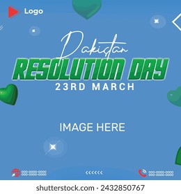 Pakistan resolution day 23 march 1940 holiday of march with green background | 23 march resolution day pakistan celebration instagram stories instagram and facebook post template | Pakistan resolution