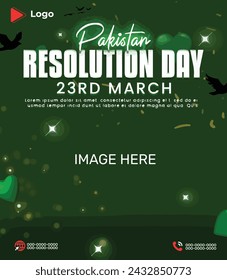 Pakistan resolution day 23 march 1940 holiday of march with green background | 23 march resolution day pakistan celebration instagram stories instagram and facebook post template | Pakistan resolution