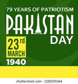 Pakistan Resolution Day. 23rd March 1940. 79 Years Patriotism. Logo.Vector illustration