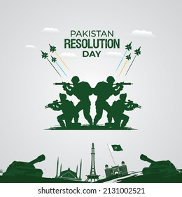 Pakistan Resolution Day. Pakistan Defence concept, 23rd of March. Greeting Card, Banner, Poster. Vector Illustration.