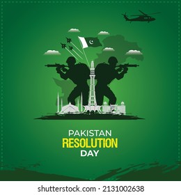 Pakistan Resolution Day. Pakistan Defence concept, 23rd of March. Greeting Card, Banner, Poster. Vector Illustration.