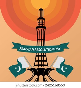 Pakistan Resolution Day Green Background Minar e Pakistan	
