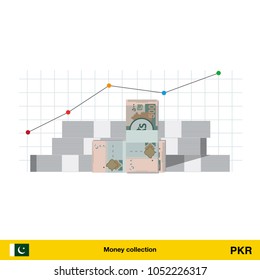 Pakistan rupee banknote. Growth of financial and economy concept. vector illustration.