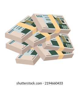 Pakistan Rupee Vector Illustration. Pakistani money set bundle banknotes. Paper money 500 PKR. Flat style. Isolated on white background. Simple minimal design.