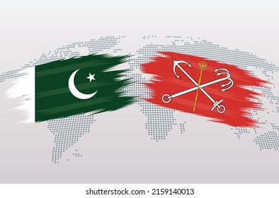 Pakistan and Saint Petersburg flags. Pakistani and Saint Petersburg flags, isolated on grey world map background. Vector illustration.