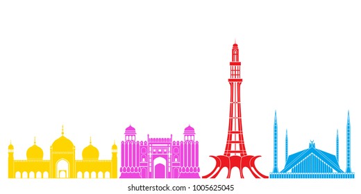 Pakistan set. Isolated Pakistan architecture on white background
