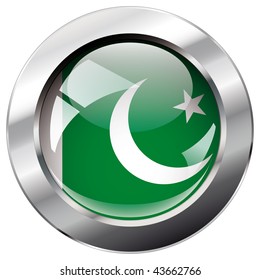 pakistan shiny button flag vector illustration. Isolated abstract object against white background.