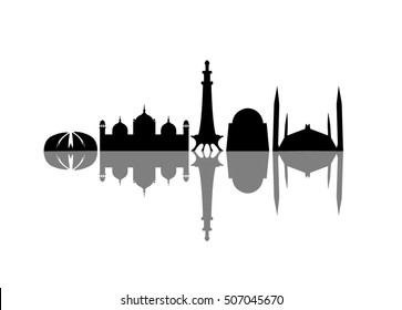 Pakistan skyline black and white 