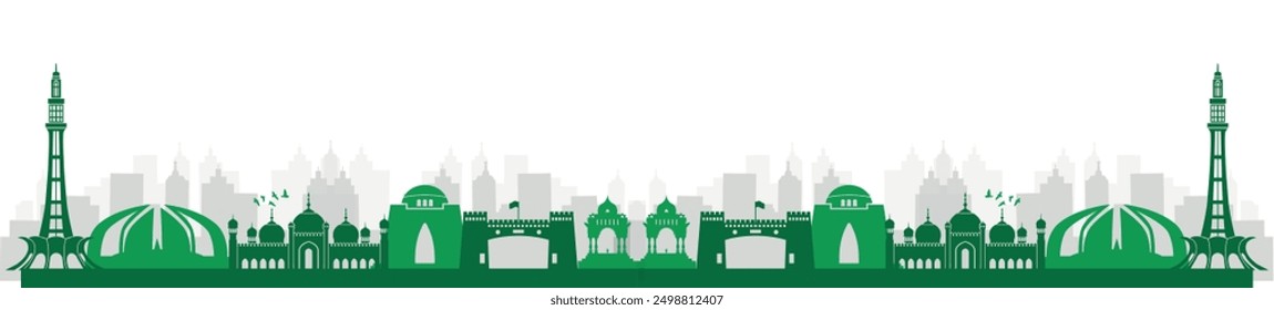 Pakistan Skyline, Pakistan Stadtbild, Pakistan Wolkenkratzer Gebäude Vektor Silhouette. Vektorgrafik