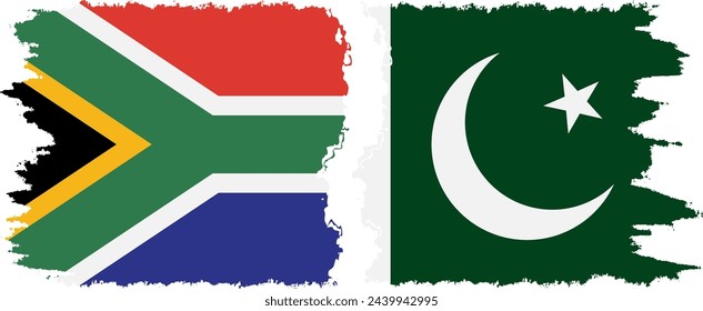 Pakistan and South Africa grunge flags connection, vector