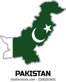 Mapa del estado de Pakistán con los colores de la bandera del estado de Pakistán. con el nombre del país 'Pakistan'.