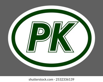 Pakistan sticker on car, PK Pakistan symbol, flag Islamic Republic of Pakistan with the inscription PK vector for print, Pak logo Vector Element, PK, Pakistan vector logo isolated.