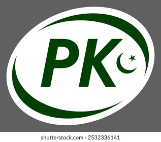 Pakistan sticker on car, PK Pakistan symbol, flag Islamic Republic of Pakistan with the inscription PK vector for print, Pak logo Vector Element, PK, Pakistan vector logo isolated.