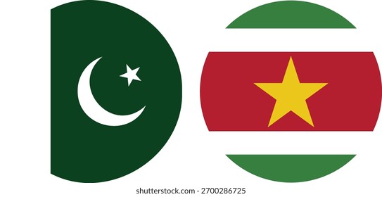 Vector circular de la bandera de Pakistán y Surinam con fondo transparente 