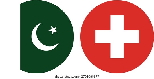 Pakistan und die Schweiz als kreisförmiger Fahnenvektor mit transparentem Hintergrund 