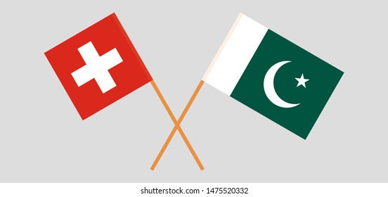 Pakistan and Switzerland. Crossed Pakistani and Swiss flags