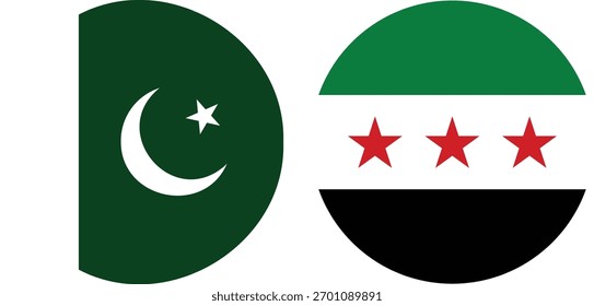 Pakistan and Syria circular flag vector with transparent background 